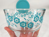 New PYREX 4 Cup TURQUOISE DAISY Glass Storage Bowl & Cover / Spring Blue Daisies