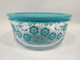 New PYREX 4 Cup TURQUOISE DAISY Glass Storage Bowl & Cover / Spring Blue Daisies