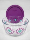 ❤️ NEW Pyrex DIAMONDS 4 Cup STORAGE BOWL & COVER Turquoise Purple Accents