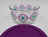 ❤️ NEW Pyrex DIAMONDS 4 Cup STORAGE BOWL & COVER Turquoise Purple Accents