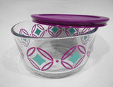 ❤️ NEW Pyrex DIAMONDS 4 Cup STORAGE BOWL & COVER Turquoise Purple Accents