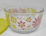 ❤️ NEW PYREX 4 Cup FLOWER POWER Storage Bowl RETRO FLORAL Yellow Pink Petals