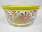❤️ NEW PYREX 4 Cup FLOWER POWER Storage Bowl RETRO FLORAL Yellow Pink Petals