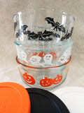 6-pc PYREX Halloween 4-Cup STORAGE BOWLS w/Covers 1-Qt Pumpkins Ghosts Bats