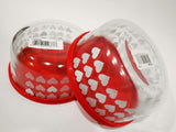 2 PYREX 4-Cup Storage Bowls WHITE HEARTS RED COVERS *Valentine Sweetheart Love