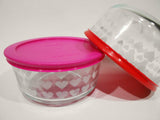 1 PYREX Love 4 CUP Storage Bowl WHITE VALENTINE HEARTS *Choose RED or PINK COVER