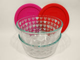 1 PYREX Love 4 CUP Storage Bowl WHITE VALENTINE HEARTS *Choose RED or PINK COVER