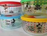 ❤️ NEW 8-pc PYREX Disney MICKEY MOUSE 4 Cup Glass STORAGE BOWL SET w/Covers