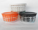 ❤️ 6-pc PYREX Halloween 4-Cup STORAGE BOWLS w/Covers 1-Qt Pumpkins, Ghosts & Bats