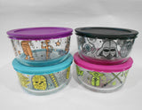 ❤️ NEW 8-pc PYREX STAR WARS 4 Cup Glass STORAGE BOWL SET w/Covers Darth Vader Yoda Chewbacca & Droids