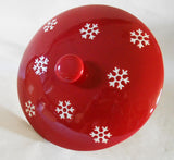 ❄️ SNOWFLAKE RED WHITE Stoneware COVERED CASSEROLE 10x5 Winter Holiday Bake