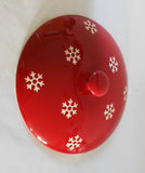 ❄️ SNOWFLAKE RED WHITE Stoneware COVERED CASSEROLE 10x5 Winter Holiday Bake