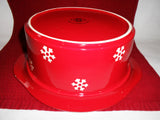 ❄️ SNOWFLAKE RED WHITE Stoneware COVERED CASSEROLE 10x5 Winter Holiday Bake
