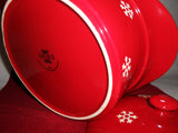 ❄️ SNOWFLAKE RED WHITE Stoneware COVERED CASSEROLE 10x5 Winter Holiday Bake