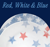 6 CORELLE Red White Blue 8.5" LUNCH PLATES Faded Old Glory Stars Stripes America