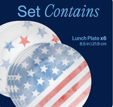 6 CORELLE Red White Blue 8.5" LUNCH PLATES Faded Old Glory Stars Stripes America