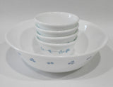 ❤️ 5-pc Corelle SECRET GARDEN SNACK SET Blue Floral 1-Qt Serving Bowl & 6-oz Ramekins