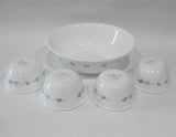 ❤️ 5-pc Corelle SECRET GARDEN SNACK SET Blue Floral 1-Qt Serving Bowl & 6-oz Ramekins