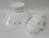 ❤️ 5-pc Corelle SECRET GARDEN SNACK SET Blue Floral 1-Qt Serving Bowl & 6-oz Ramekins