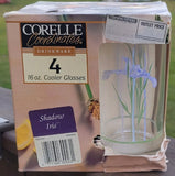 NEW 4 Corelle SHADOW IRIS 16-oz GLASSES 6" Drink Tea Cooler Tumblers PURPLE Floral