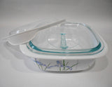 ❤️ 3-pc CORELLE Vitrelle 1.5-Qt Square SHADOW IRIS Bakeware Casserole & Covers