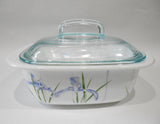 ❤️ 3-pc CORELLE Vitrelle 1.5-Qt Square SHADOW IRIS Bakeware Casserole & Covers
