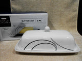 Corelle SIMPLE LINES Porcelain COVERED BUTTER DISH Sweeping Black Arcs