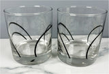 HTF 2 Corelle SIMPLE LINES 9-oz GLASSES 3.5" Rocks Glass *Sweeping BLACK ARCS