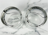 HTF 2 Corelle SIMPLE LINES 9-oz GLASSES 3.5" Rocks Glass *Sweeping BLACK ARCS