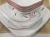 13-pc Corelle Square SPLENDOR Dinnerware Set w/ SERVING PLATTER Red Gray Scrolls