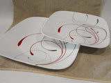 13-pc Corelle Square SPLENDOR Dinnerware Set w/ SERVING PLATTER Red Gray Scrolls