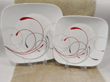 13-pc Corelle Square SPLENDOR Dinnerware Set w/ SERVING PLATTER Red Gray Scrolls