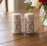 ❤️ Corelle SPLENDOR Porcelain SALT & PEPPER SHAKER SET Red Gray Scrolls