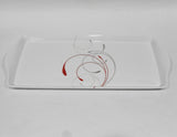 ❤️ Corelle SPLENDOR Melamine Plastic TIDBIT TRAY Serving 14.75 x 6.5 Red Gray Scrolls