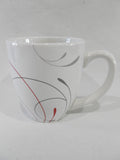 ❤️ HTF Corelle SPLENDOR 14-oz Round PORCELAIN MUG Cup *Red Gray Curled Scrolls