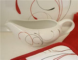 ❤️ Corelle Coordinates SPLENDOR 2 Cup GRAVY BOAT 9" Porcelain China RED GRAY