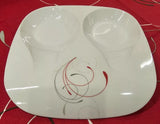 ❤️ CORELLE Coordinate SPLENDOR DOUBLE SPOON REST Melamine Plastic Red Gray Scrolls