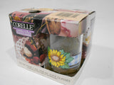 ❤️ 4 Corelle SUNSATIONS 7-oz JUICE GLASSES Sunflowers Blue Checkered Gingham