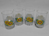 ❤️ 4 Corelle SUNSATIONS 7-oz JUICE GLASSES Sunflowers Blue Checkered Gingham