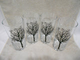 4 Corelle TIMBER SHADOWS 16-oz GLASSES 6" Iced Tea Cooler Tumblers *Black Trees