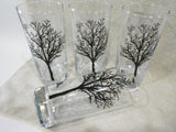 4 Corelle TIMBER SHADOWS 16-oz GLASSES 6" Iced Tea Cooler Tumblers *Black Trees