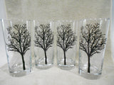 4 Corelle TIMBER SHADOWS 16-oz GLASSES 6" Iced Tea Cooler Tumblers *Black Trees