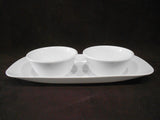 ❤️ 3-pc Corelle PURE WHITE Winter 10x5 APPETIZER TRAY & 6-oz RAMEKIN Sauce BOWLS