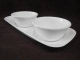❤️ 3-pc Corelle PURE WHITE Winter 10x5 APPETIZER TRAY & 6-oz RAMEKIN Sauce BOWLS