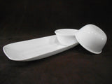 ❤️ 3-pc Corelle PURE WHITE Winter 10x5 APPETIZER TRAY & 6-oz RAMEKIN Sauce BOWLS