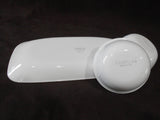❤️ 3-pc Corelle PURE WHITE Winter 10x5 APPETIZER TRAY & 6-oz RAMEKIN Sauce BOWLS