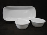❤️ 3-pc Corelle PURE WHITE Winter 10x5 APPETIZER TRAY & 6-oz RAMEKIN Sauce BOWLS