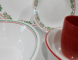 ❤️ NEW 17-pc Corelle WINTER HOLLY Dinnerware Set CHRISTMAS Holidays Red Band