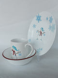 ❤️ 3-pc Corelle WINTER MAGIC LUNCH SET Plate Bowl Mug *Snowman Blue Snowflakes