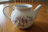 NO LID - CORELLE WISTERIA 1-Qt TEAPOT Porcelain Purple Floral & Vines Swirls